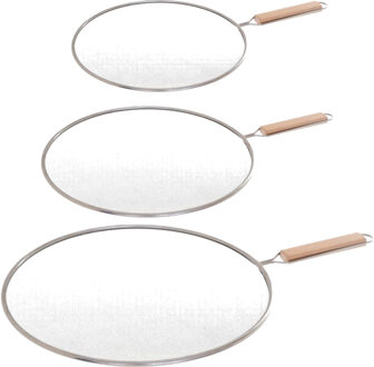 Set van 3x Universele RVS spatdeksel/afgietdeksel voor pannen van 25-28-33 cm - Pannendeksels Zilverkleurig