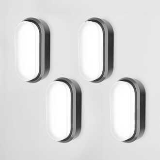 Set van 4 C-Series - LED Plafondlamp zwart ovaal - Wandlamp - Scheepslamp - IP54 - 12W - 1160lm - 6500K Daglicht wit - voor binnen en buiten