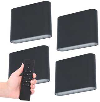 Set van 4 Dallas S LED Wandlampen - Zwart - 6 Watt 720 lumen - 3000K warm wit - Up & Down light - IP54 waterdicht - Incl. dimmer met afstandsbediening - Binnen & buiten