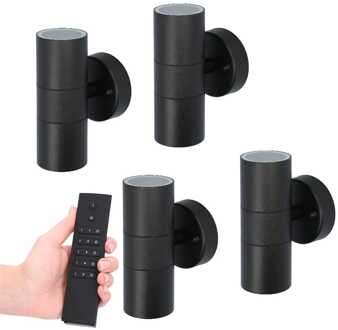 Set van 4 dimbare LED Wandlamp Blenda - 2700K warm wit - GU10 fitting - Up & Down light - IP44 waterdicht - Incl. dimmer met afstandsbediening Zwart