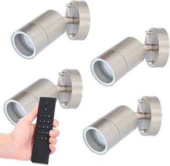 Set van 4 dimbare LED Wandlamp Lago - 2700K warm wit - RVS - IP44 waterdicht - GU10 fitting - Incl. dimmer met afstandsbediening