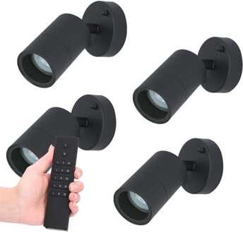 Set van 4 dimbare LED Wandlamp Lago 2700K - Zwart - IP44 - GU10 - Incl. dimmer met afstandsbediening