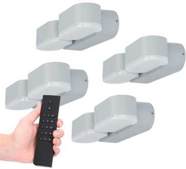 Set van 4 dimbare LED Wandlampen Dayton dubbel - grijs - 12 Watt 1320 lumen - 3000K - Up & Down light - kantelbaar - IP54 waterdicht - Incl. dimmer met afstandsbediening