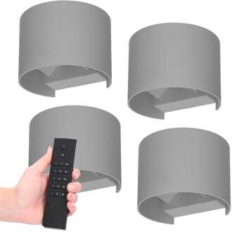 Set van 4 dimbare LED Wandlampen Denver - grijs - 6 Watt 660 lumen - 3000K - Up & Down light - IP54 waterdicht - Incl. dimmer met afstandsbediening