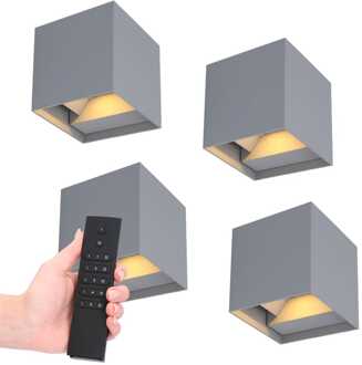 Set van 4 dimbare LED Wandlampen Kansas - grijs - 7 Watt 560 lumen - 3000K warm wit - Up & Down light - IP54 - Incl. dimmer met afstandsbediening