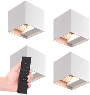 Set van 4 dimbare LED Wandlampen Kansas - wit - 6 Watt 660 lumen - 3000K warm wit - Up & Down light - IP54 - Incl. dimmer met afstandsbediening