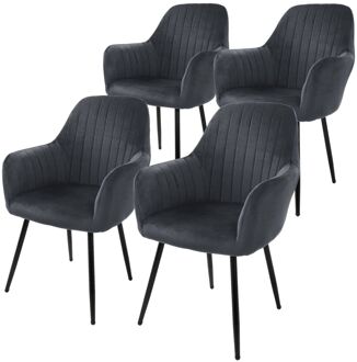 set van 4 eetkamerstoelen met rugleuning en armleuningen,grijs,keukenstoelen met fluwelen bekleding