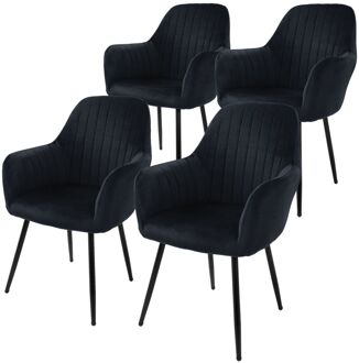 set van 4 eetkamerstoelen met rugleuning en armleuningen,zwart,keukenstoelen met fluwelen bekleding