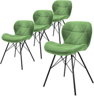 set van 4 eetkamerstoelen met rugleuning, groen, keukenstoel met fluwelen bekleding, gestoffeerde stoel Multikleur