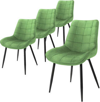 set van 4 eetkamerstoelen met rugleuning, groen, keukenstoel met fluwelen bekleding, gestoffeerde stoel Multikleur