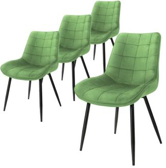 set van 4 eetkamerstoelen met rugleuning, groen, keukenstoel met fluwelen bekleding, gestoffeerde stoel Zwart