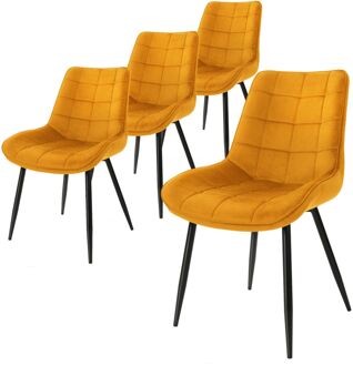 Set van 4 eetkamerstoelen met rugleuning, oker, keukenstoel met fluwelen bekleding, gestoffeerde stoel Geel