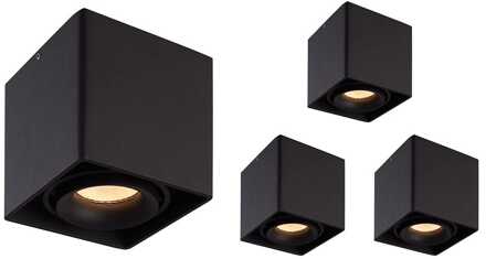 Set van 4 Esto LED vierkante opbouwspots - Dimbaar - Kantelbaar - 4 Watt 345 lumen - 2700K warm wit - GU10 - Plafondspot - Voor binnen - Vervangbare afdekring - Zwart
