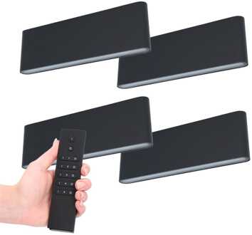 Set van 4 LED Wandlampen Dallas XL - Zwart - 3000K Warm wit - 24 Watt 2480 lumen - IP54 Waterdicht - Up & Down light - Incl. dimmer met afstandsbediening - Binnen & Buiten