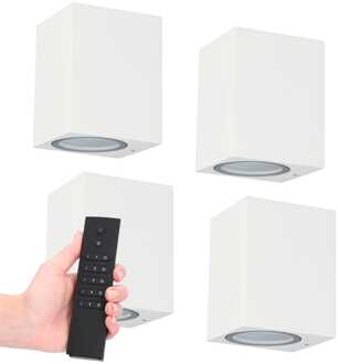 Set van 4 Marion LED wandlampen - Dimbaar - 4 Watt 345 lumen - IP65 Waterdicht - GU10 - 2700K Warm Wit - Dimbaar - Binnen & buiten - Wit - Incl. dimmer met afstandsbediening