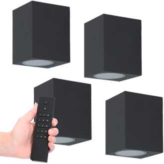 Set van 4 Marion LED wandlampen - Dimbaar - 4 Watt 345 lumen - IP65 Waterdicht - GU10 - 2700K Warm Wit - Dimbaar - Binnen & buiten - Zwart - Incl. dimmer met afstandsbediening