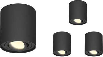 Set van 4 Ray LED opbouwspots - Rond - Dimbaar - 4 Watt 345 lumen - 2700K warm wit - Kantelbaar - GU10 - Plafondspot - IP20 Voor binnen - Zwart