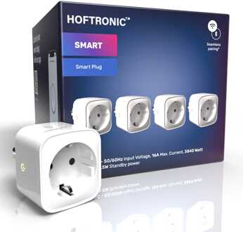 Set van 4 Slimme stekkers - WiFi & Bluetooth -Met tijdschakelaar - Compatibel met Amazon Alexa & Google Home - Wit - 16a smart plug