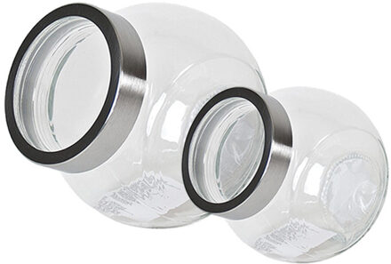 Set van 4 stuks glazen transparante snoeppotten/voorraadpotten met deksel 1500ml/2200ml