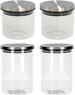 Set van 4 stuks glazen transparante voorraadbussen/voorraadpotten met deksel 450ml/650ml - Voorraadpot