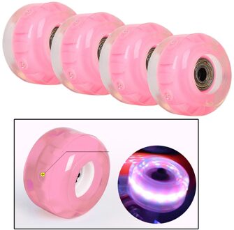 Set Van 4 Stuks Knipperende Roller 82A Hardheid Vervanging Licht Up Wielen Flash Met Lager Voor Skateboard Longboard Cruiser Onderdelen roze