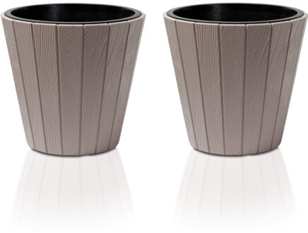 Set van 4 stuks lichtbruine bloempotten/plantenpotten hout-look rond 40 cm