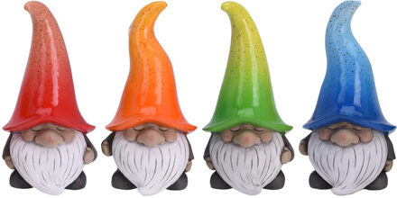 Set van 4 tuinkabouters gnooms met mutsen 23 cm - Tuinbeelden Rood
