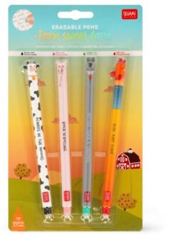 set van 4 uitwisbare gelpennen - farm sweet farm