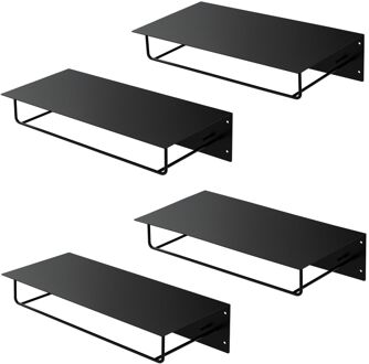 set van 4 wandkapstokken met haakrail, kledingstang &amp hoedenrek 60x30x15 cm, zwart, metalen halkapstok voor