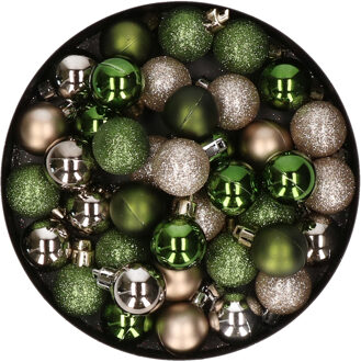 Set van 40x stuks kunststof kerstballen mix champagne en groen 3 cm