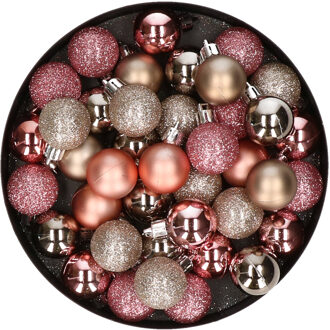 Set van 40x stuks kunststof kerstballen mix champagne en roze 3 cm