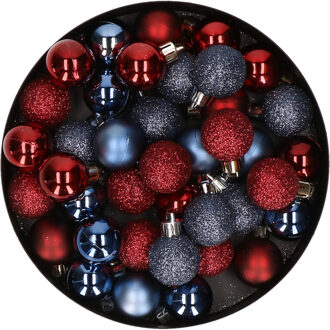 Set van 40x stuks kunststof kerstballen mix donkerrood en donkerblauw 3 cm