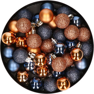 Set van 40x stuks kunststof kerstballen mix koper en donkerblauw 3 cm