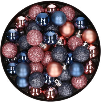 Set van 40x stuks kunststof kerstballen mix roze en donkerblauw 3 cm