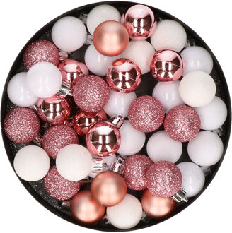 Set van 40x stuks kunststof kerstballen mix roze en wit 3 cm