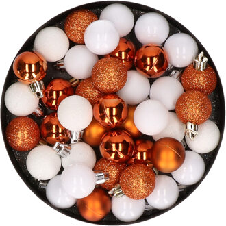 Set van 40x stuks kunststof kerstballen mix wit en oranje 3 cm - Kerstbal