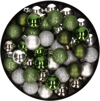 Set van 40x stuks kunststof kerstballen mix zilver en groen 3 cm - Kerstbal