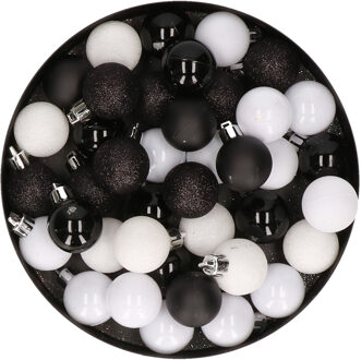 Set van 40x stuks kunststof kerstballen mix zwart en wit 3 cm