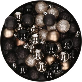 Set van 48x stuks kunststof kerstballen mix zwart en champagne 3 cm