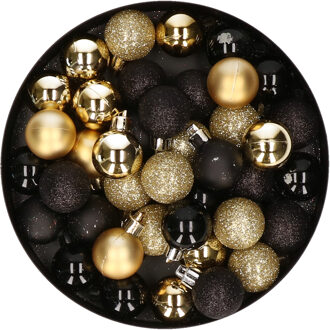 Set van 48x stuks kunststof kerstballen mix zwart en goud 3 cm Goudkleurig