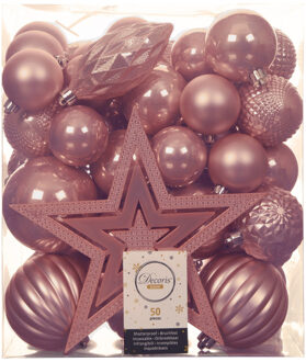 Set van 49x stuks kunststof kerstballen met ster piek lichtroze mix - Kerstbal