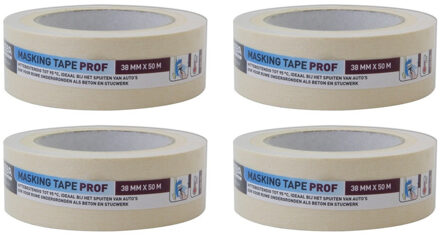 Set van 4x Afplaktape/schilderstape - 38 mm x 50 m - Professioneel - Hittenbestendig - Verf maskeertape - Masking tape