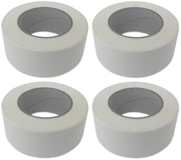 Set van 4x Ducttape rol - Wit - 50mm x 50 meter - Olie- en waterbestendig - Witte Duct Tape - Duck tape - Klus & reparatie benodigdheden