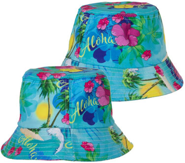 Set van 4x Hawaii thema vissershoedje/zonnehoedje blauw voor volwassenen