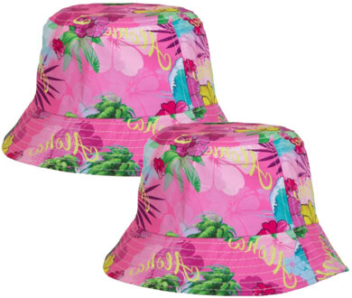Set van 4x Hawaii thema vissershoedje/zonnehoedje roze voor volwassenen