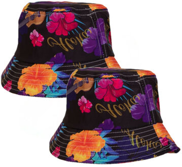 Set van 4x Hawaii thema vissershoedje/zonnehoedje zwart voor volwassenen