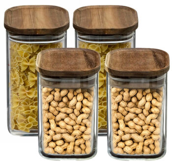 Set van 4x keuken voorraadbussen/potten glas 0.9 en 1.6 Liter inhoud