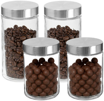 Set van 4x keuken voorraadpotten - glas - RVS deksel - in 2 formaten
