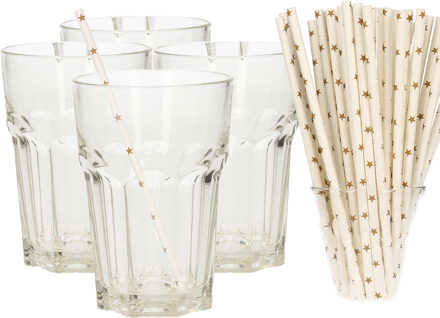 Set van 4x longdrink glazen en 100x duurzame papieren rietjes - 360 ml