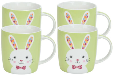 Set van 4x Pasen thema mok met paashaas - groen - porselein - 370 ml